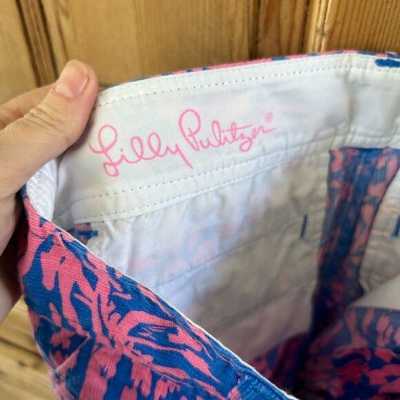 Lilly Pulitzer 0 Short Pink Blue Callahan‎ Zebra Pockets Zipper Button - Picture 9 of 12